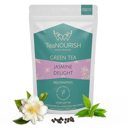 TeaNOURISH Jasmine Delight Green Tea | Darjeeling Loose Leaf Tea with All Powerful Antioxidants | Supports Immunity |Calming, Relaxing & Bedtime Tea | 50 Cups Hot or Iced Tea - 3.53oz/100g von TEANOURISH