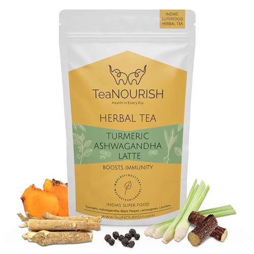 TeaNOURISH Kurkuma Ashwagandha Latte | Goldenes Milchpulver | Authentisches indisches Heilmittel | Unterstützt die Immunität und verbessert die allgemeine Gesundheit | 100% NATÜRLICH – 100 g von TEANOURISH