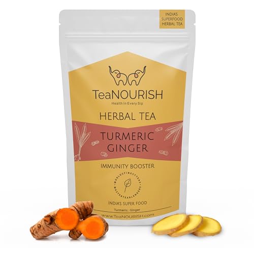 TeaNOURISH Kurkuma-Ingwer-Kräutertee | Indische Superfoods | Fördert die Verdauung und unterstützt die Immunität | Stressabbau-Tee | 100% NATÜRLICHE ZUTATEN – 100 g von TEANOURISH