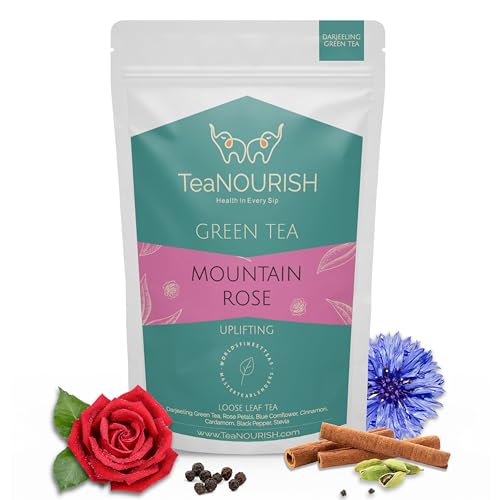 TeaNOURISH Mountain Rose Green Tea | Loose Leaf Tea | Blended with Rose Petals, Blue Cornflower & Cinnamon | 100% NATURAL INGREDIENTS | Brew Hot or Iced Tea - 50g von TEANOURISH