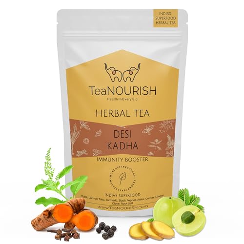 TeeNOURISH Desi Kadha | Kräutertee zur Stärkung der Immunität | Indische Superfoods Kurkuma, Amla, Tulsi, Ingwer und Steinsalz | Entspannend und wärmend | 100% NATÜRLICH – 100 g von TEANOURISH