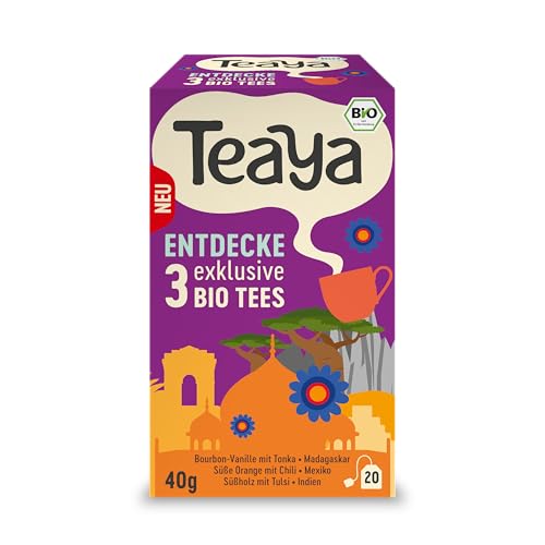 Teaya – Entdeckerbox - Biotee Mixpack mit 3 exklusive Sorten – Madagaskar, Mexiko & Indien - Vegan & Glutenfrei - Kräuter- & Früchtetees (5 x 20 Filterbeutel) von TEAYA