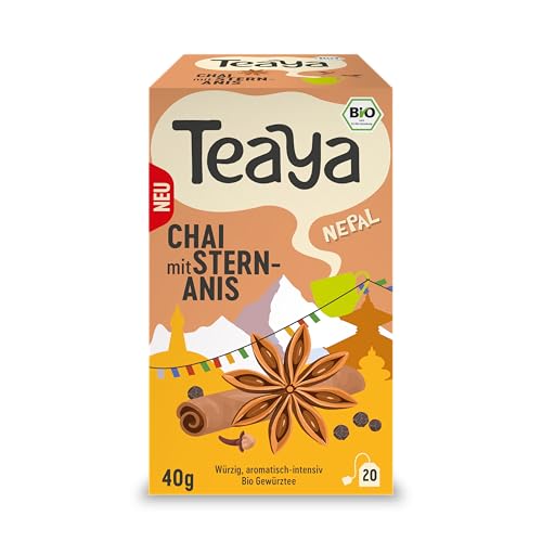 Teaya – Nepal - Bio Chai mit Sternanis - Aromatischer Gewürztee - Vegan & Glutenfrei - Intensiver Duft nach Zimt, Nelken & Kardamom (5 x 20 Filterbeutel) von TEAYA