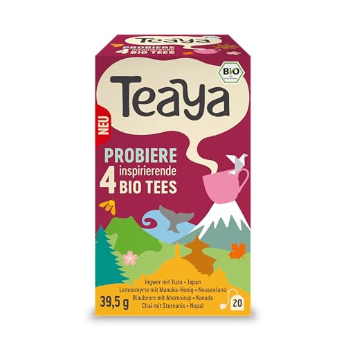 Teaya – Probierbox - Bio Mixpack - 4 exklusiven Biotee Sorten - Japan, Neuseeland, Kanada & Nepal - Vegan & Glutenfrei - Kräuter- & Früchtetees (5 x 20 Filterbeutel) von TEAYA