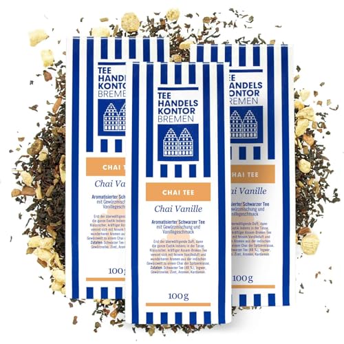 Hochwertiger Chai Vanille Tee | Aromatisierter Schwarzer Tee mit Gewürzmischung und Vanillegeschmack 3 x 100 g lose | Tee in Spitzenqualität und aus den besten Teegärten | TEE HANDELSKONTOR BREMEN von TEE HANDELSKONTOR BREMEN