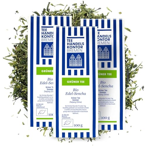 Hochwertiger Grüner Bio Sencha Tee lose in Spitzenqualität | Bio Edel-Sencha | Bittersüß & grasig-weich | Ein echter Genuss | Loser Tee | TEE HANDELSKONTOR BREMEN (3 Packungen, 300, gramm) von TEE HANDELSKONTOR BREMEN