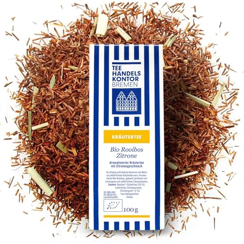 Hochwertiger loser Bio Rooibos Zitrone | Aromatisierter Kräutertee mit Zitronengeschmack | In Spitzenqualität und heimischer Herstellung | 100 g Tee lose | TEE HANDELSKONTOR BREMEN von TEE HANDELSKONTOR BREMEN