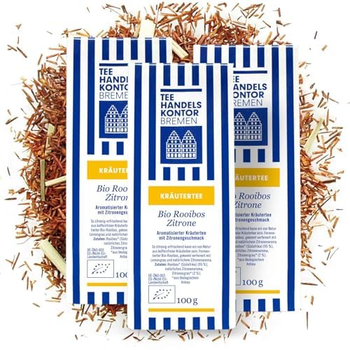 Hochwertiger loser Bio Rooibos Zitrone | Aromatisierter Kräutertee mit Zitronengeschmack | Aus heimischer Herstellung | 100 g Tee lose | TEE HANDELSKONTOR BREMEN (3 Packungen, 300, gramm) von TEE HANDELSKONTOR BREMEN