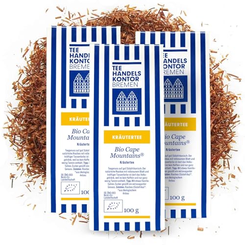 Hochwertiger loser Rooibos Kräutertee Bio Cape Mountains | In Spitzenqualität und aus traditioneller Herstellung | 3 x 100 g Rotbuschtee lose | TEE HANDELSKONTOR BREMEN von TEE HANDELSKONTOR BREMEN