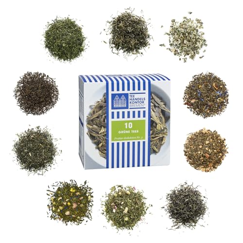 TEE HANDELSKONTOR BREMEN Grüntee Kollektion 39 g | Aromatisierte und Pure Sorten | Probierset | Diverse Sorten inklusive Sencha, Jasmin, Ingwer-Zitrone von TEE HANDELSKONTOR BREMEN