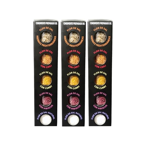 TERRAMAR MALLORCA - 3 x Flor de Sal BLACK EDITION Gourmet Salz 5er Set, Meersalz und Gewürze aus Mallorca die ideale Geschenkidee (3x100g) von TERRAMAR MALLORCA