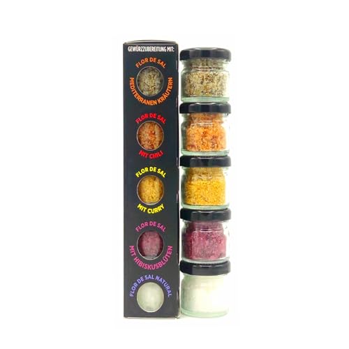 TERRAMAR MALLORCA - Flor de Sal BLACK EDITION, Gourmet Salz 5er Set, Meersalz und Gewürze aus Mallorca die ideale Geschenkidee (100g) von TERRAMAR MALLORCA