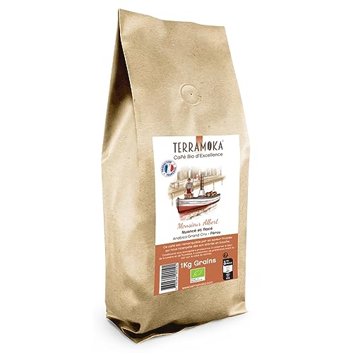 TERRAMOKA - 1 Kg Exzellenter Bio-Bohnenkaffee - 100% Reiner Arabica aus Peru - Fruchtig, nuanciert und rassig - 100% recyclebarer Beutel - Monsieur Albert - In Frankreich geröstet von TERRAMOKA