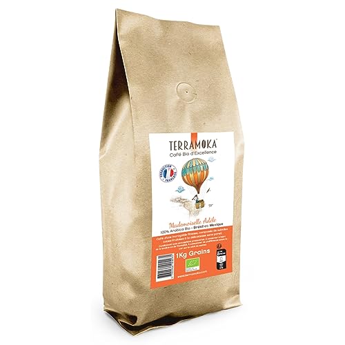 TERRAMOKA - 1 Kg Exzellenter Bio-Bohnenkaffee - 100% reine Arabica-Bohnen aus Mexiko und Brasilien - Zart, fein und fruchtig - 100% recycelbarer Beutel - Mademoiselle Adèle - In Frankreich geröstet von TERRAMOKA