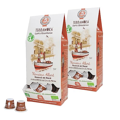 TERRAMOKA - Exzellenter Bio-Kaffee - 100% reiner Arabica aus Peru - Fruchtig, nuanciert und rassig - 120 Nespresso Kapseln Kompatibel Zero Waste - Mr Albert- Frankreich von TERRAMOKA