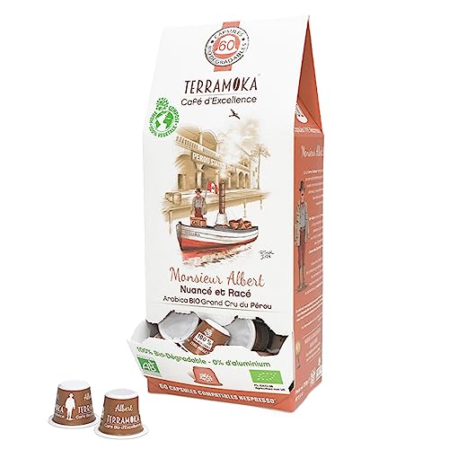 TERRAMOKA - Exzellenter Bio-Kaffee - 100% reiner Arabica aus Peru - Fruchtig, nuanciert und rassig - 60 Nespresso* Kapseln Kompatibel Zero Waste - Mr Albert- Frankreich von TERRAMOKA