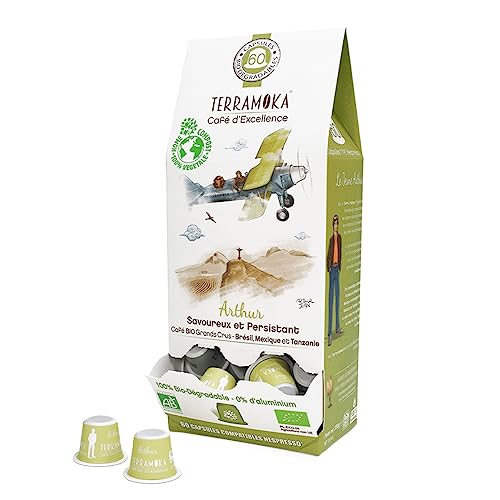 TERRAMOKA - Exzellenter Bio-Kaffee - 80% reiner Arabica aus Brasilien und Mexiko - Reichhaltig, schmackhaft und lang anhaltend - 60 Nespresso* Kapseln Kompatibel Zero Waste - Arthur - Frankreich von TERRAMOKA