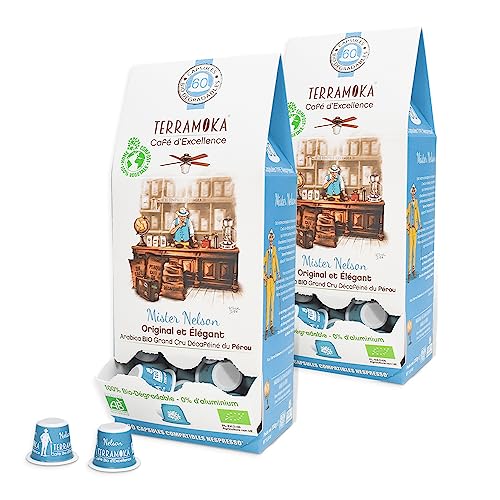 TERRAMOKA - Exzellenter entkoffeinierter Bio-Kaffee - 100% reiner Arabica aus Peru - Original und elegant - 120 Kompatibel Nespresso Kapseln Zero Waste - Mister Nelson - Frankreich von TERRAMOKA