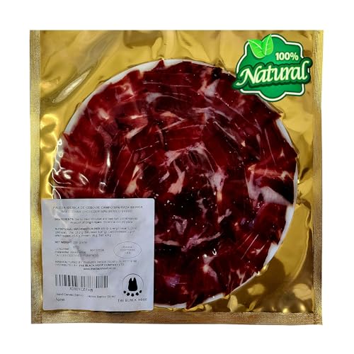 Hand Geschnitten Iberico Schinken in Scheiben (vorderschinken) +18 Monate gereift 100% natürlich - 100 Gramm Jamon Iberico PATA NEGRA frisch Geschnitten - Spanischer Schinken Jamon Iberico in Scheiben von THE BLACK HOOF