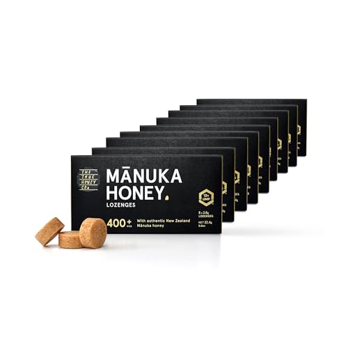 Manuka Honig Lutschpastillen MGO 400+ (UMF 13+)|80 Stück(=10x8Stück)|Zertifiziert, 100% Natürlich, Aus 90% Premium Manuka Honig Das exklusive, höchst prämierte Original aus Neuseeland von THE TRUE HONEY CO.