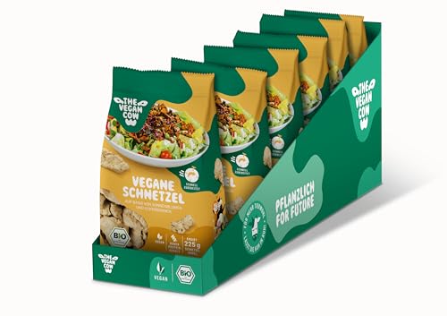 THE VEGAN COW Schnetzel - Veganer Bio-Fleischersatz - 6x75g (225g zubereitet pro 75g) - doppelte Proteinquelle - TOP Qualität, Geschmack und Konsistenz - Allergenfrei und ohne Soja von THE VEGAN COW