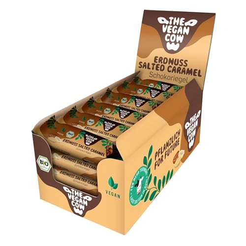 THE VEGAN COW Schokoriegel - Erdnuss Salted Caramel - 24 x 40g - vegan, bio, glutenfrei - 100% natürliche Zutaten von THE VEGAN COW