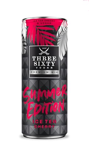 THREE SIXTY VODKA & Ice Tea Cherry I PREMIX 12 x 330ml I Vorgemixter Longdrink in der Dose "to-go" I Frischer Kirsch-Geschmack I 10% vol. von 360° Three Sixty