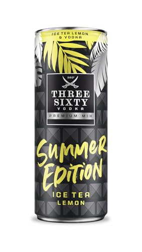 THREE SIXTY VODKA & Ice Tea Lemon - PREMIX 12 x 330ml - Vorgemixter Longdrink in der Dose "to-go" - Frischer Zitronen-Eistee Geschmack - 10% vol. von 360° Three Sixty