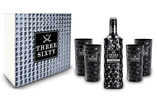 Three Sixty Set/Geschenkset - Three Sixty Black Vodka 1L (42% Vol) + 4x Black Gläser eckig von THREE SIXTY