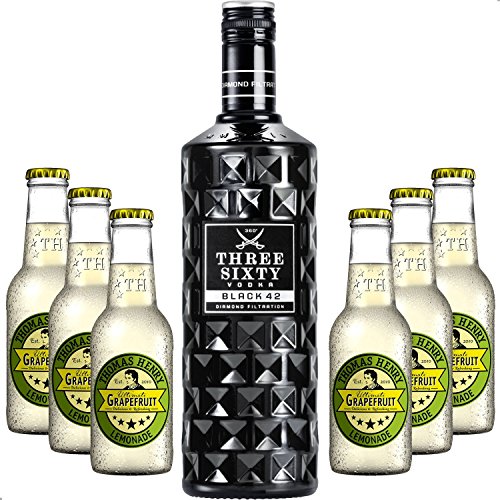 Three Sixty Vodka Lemon Set - Three Sixty Black 42 Vodka 0,7l 700ml (42% Vol) + 6x Thomas Henry Grapefruit Lemonade 200ml -[Enthält Sulfite] - Inkl. Pfand MEHRWEG von THREE SIXTY