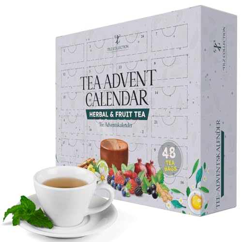 Tee-Adventskalender 2024 – 24 Tage Tee-Geschenk-Adventskalender für Männer und Frauen, Adventskalender, Tee-Set | 2x 24 aromatisierte Teesorten, Früchtetee, Kräutertee Geschenkset von TILZ COLLECTION