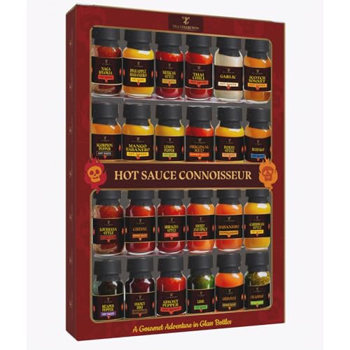 Tilz, Hot-Sauce-Geschenkset | 24er-Pack Hot-Sauce-Challenge, Chilisaucen-Geschenkset | Hot-Sauce-Kollektion, Lebensmittelgeschenke für Männer | Frauen – Cayenne, Sriracha, Scotch Bonne, BBQ, Chipotle von TILZ COLLECTION