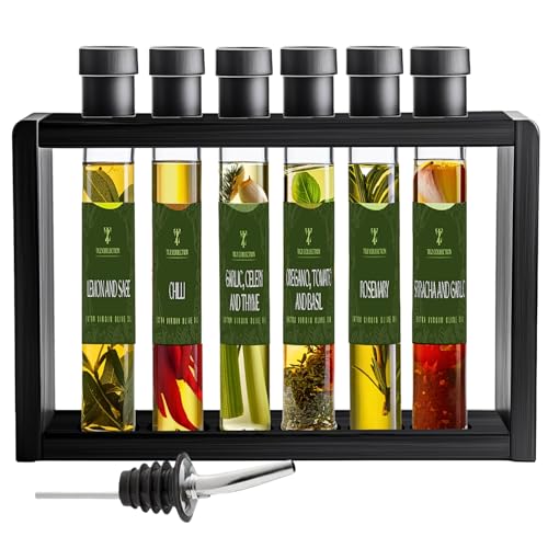 Tilz Infused Olive Oil Geschenkset - 6 x 40 ml aromatisiert, Geschenkset mit Speiseöl/Brotdipölen, | Basilikumöl, Knoblauchöl, Chiliöl, Zitronenöl, Rosmarin, Oregano | Lebensmittelgeschenke von TILZ COLLECTION