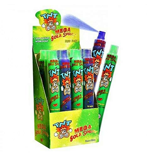 TNT Mega Sour Spray Wassermelone und Trauben, glutenfrei, Großpackung, 12 Stück von TNT