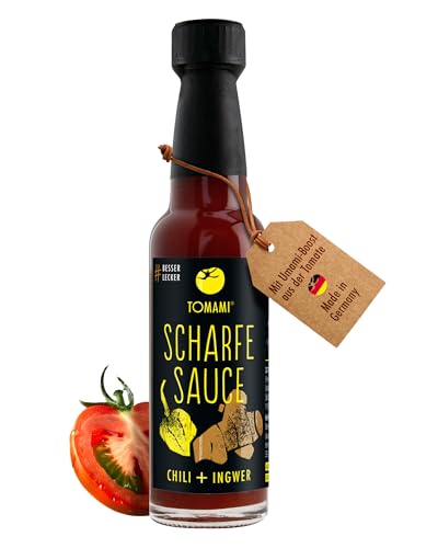 TOMAMI Scharfe Sauce CHILI+INGWER 90 ml 🌶🌶 Fruchtig scharf | Chilisauce zum Grillen, Dippen & Sandwiches von TOMAMI