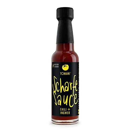 TOMAMI Scharfe Sauce CHILI+INGWER 90 ml 🌶🌶 Fruchtig scharf | Chilisauce zum Grillen, Dippen & Sandwiches von TOMAMI