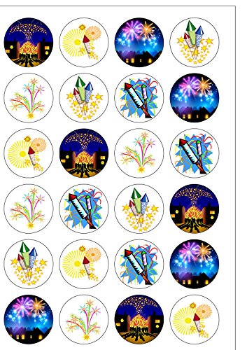 24 vorgeschnittene, runde Kuchendekorationen mit Feuerwerk-Motiven. von Top That