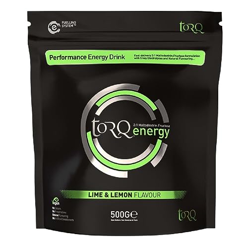 Torq Energy Drink Natural Lime & Lemon Isotonic Energy Drink Powder - Electrolyte Powder Energy Drinks High Carbohydrates 30g per 500ml and Sodium - 15 Servings - 500g von TORQ