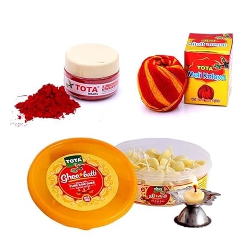 Tota Puja Combo von Roli, Kuh Ghee Batti und Moli Kalawa von TOTA