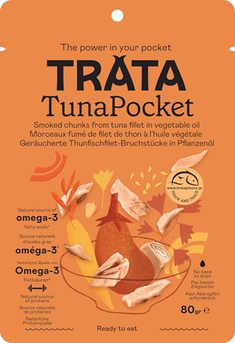 TRATA Tuna Pocket Smoked Tuna | Geräucherter Thunfisch | Thunfischfilet-Stücke in pflanzlichem Öl | Kein Abtropfen nötig | Proteinquelle - High Protein von TRATA