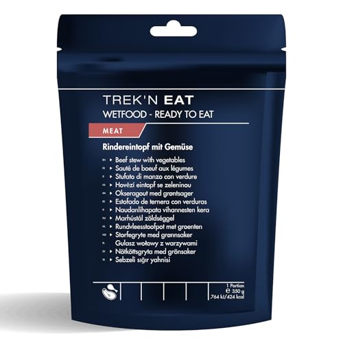 Trek'n Eat Rindereintopf mit Gemüse – Wet Food Ready to Eat - Fertiggericht für Outdoor & Notvorrat - Ohne Kochen, direkt verzehrfertig - Langlebig & nahrhaft - Für Outdoor & Krisenvorsorge von TREK'N EAT