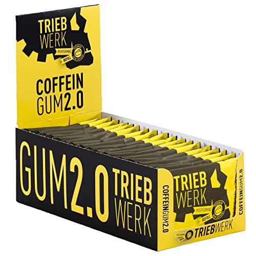 TRIEBWERK Koffein Kaugummi, 50mg Koffein pro Gum, Pfefferminz-Geschmack, 180 Stück, +Vitamin B12 (18x Refill) von TRIEBWERK