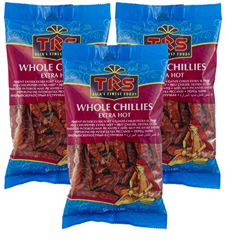 3er Pack TRS Extra scharfe rote Chilis, ganz, [3x 50g] getrocknete Chili von TRS