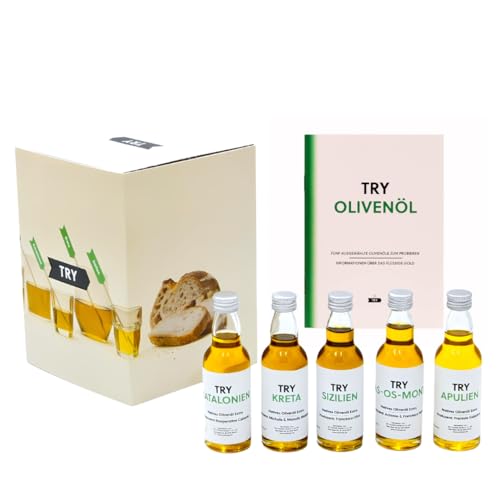 TRY Olivenöl Geschenkbox, Probierset mit kaltgepressten Olivenölen (5x50ml) von TRY FOODS