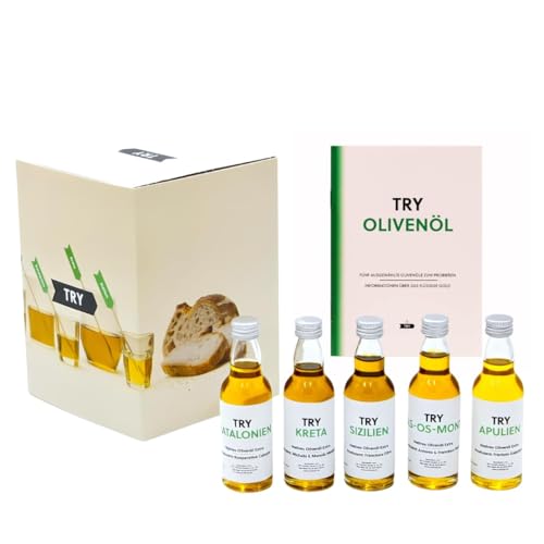 TRY Olivenöl Geschenkset - Probierbox mit Olivenölen extra nativ aus Italien, Spanien, Griechenland & Portugal [5x50ml] - Feinkost Geschenkset für Kochliebhaber von TRY FOODS