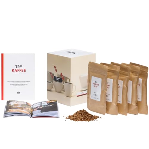 TRY Kaffee Geschenkset, Kaffee gemahlen - 5x 50g Spitzen-Kaffees aus aller Welt & 60-seitiges Booklet - das perfekte Geschenk für Kaffeeliebhaber von TRY FOODS