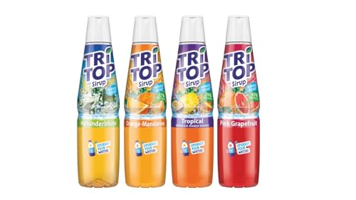TRi TOP Getränkesirup 4er Set | Orange-Mandarine, Pink-Grapefruit, Tropic, Holunder | 4x600ml [5Liter Erfrischungsgetränk pro Flasche] von TRi TOP