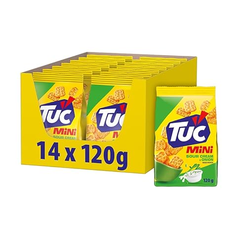 TUC Mini Sour Cream & Onion Snack-Cracker Knabberei für Dippen und Genießen, 14 x 120g Einzelpackungen von Tuc