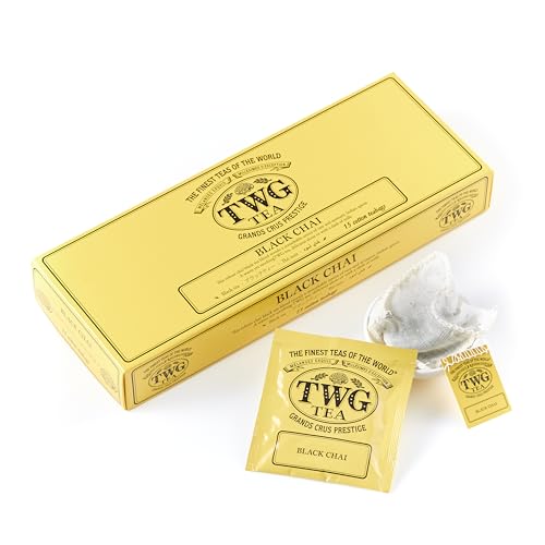 TWG Tea | Black Chai Tea | Schwarzer Tee | Aromatische Indische Gewürze | 15 Handgenähte Teebeutel aus Baumwolle | Geschenkset von TWG Tea