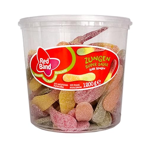 Red Band Fruchtgummi Zungen, super sauer, 100 Stück, 1,2 kg Dose + Tabakguru Kugelschreiber von Tabakguru